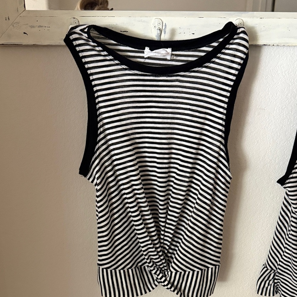 Mustard Seed Black and White Striped Tank Top